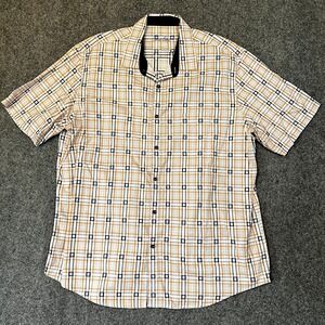 Tasso Elba Mens Shirt XX Large Geometric Pattern Orange Blue Short Sleeve Button